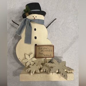 Vintage 1996 "Snowflakes for Sale" Wooden Snowman Decor by N.J.Cliver